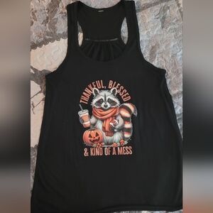 Black Tank Top with Raccoon Graphic
